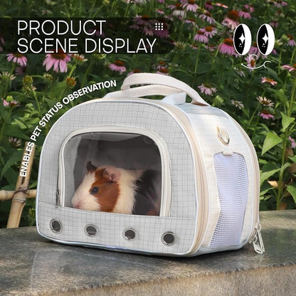 Gray Rabbit Travel Bag with Panoramic Skylight & Bottom Mesh | Odor Control Carrier for Squirrel/Small Birds | Outdoor Adventure Gear with Snack Pocket (Gray)