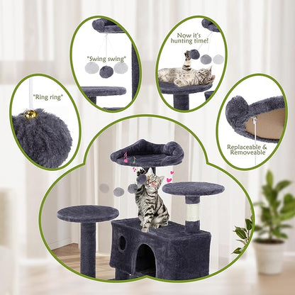 54 Inches Cat Tree Tower, Cat Tree Tower Condo with Scratching Post for Cats House Play, Multi-Level Furniture Activity Center for Pet, Detachable Cat Tower, Dark Gray