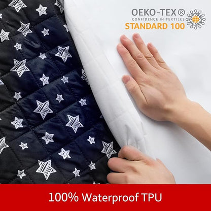 Waterproof Dog Bed Covers Replacement Washable Pet Hair Easy to Remove, Noiseless Quilted Puppy Pet Bed Cover Lovely Black Star Print 22x35 Inches, for Dog/Cat, Cover Only
