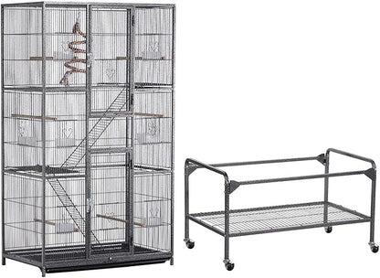 Yaheetech 69-Inch Extra Large Wrought Iron 3 Levels Ferret Chinchilla Sugar Glider Squirrel Small Animal Cage with Cross Shelves and Ladders, Black