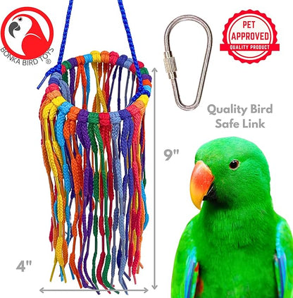 Bonka Bird Toys 51213 Large Aglet Heaven 9" Hanging Cotton Shoelace Ring Toy for Medium to Large Birds Like Eclectus Amazons African Greys