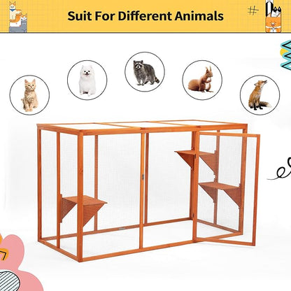 Catio Outdoor Cat Enclosure, 71" Large Catios for Cats Patio, Outside Cat Enclosures, Cattio with Waterproof Roof, Clearance Cat Cage for Multiple Cats, Orange
