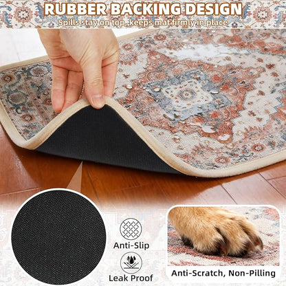 PUPTECK Dog Food Mat, Absorbent Pet Feeding Bowl Mat, Non-Slip Dog Mat for Food and Water, Quick Dry No Stains Cat Placemats Pet Supplies for Messy Drinkers, Brown 12"x20"