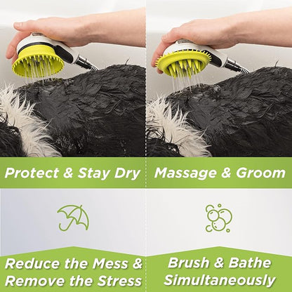 Wondurdog LARGE Sized Bathtub Spout and Garden Hose Attachment Dog Wash Kit w/Splash Shield and Rubber Scrubbing Teeth. Tub Spouts with Front Pull Up Diverter Only. Max Height 3.20". Home Pet Grooming