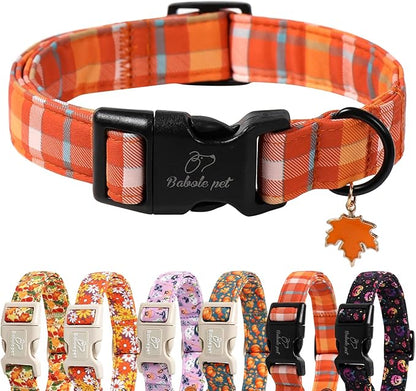 Fall Dog Collar Cute Orange Plaid Puppy Collar - Light Comfortable Adjustable Pet Collars for Small Medium Large Girl Boy Dogs L