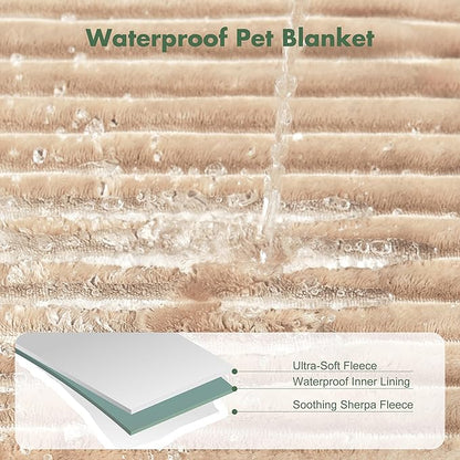 Waterproof Twin Blanket for Bed - Washable Large Dog Blankets for Bed Protector, Thick Cozy Fleece Calming Pet Blankets for Indoors & Outdoors, Linen, 60"x80"