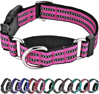 Hikiko Martingale Dog Collars Reflective Nylon Dog Collar with Quick Release Buckle Adjustable Training No Slip Dog Collar (X-Large, Pink)