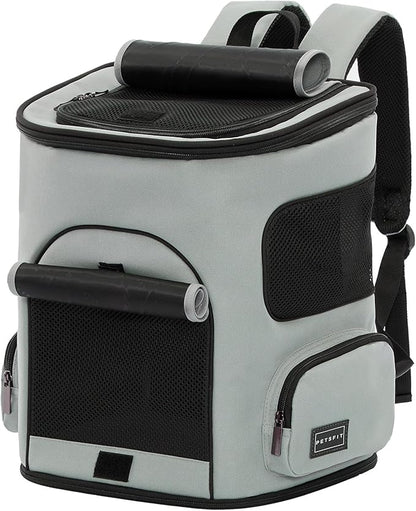 PETSFIT Cat Carrier Backpack with Upgraded Waist Protection, Pet Carrier Backpack Designed for Small Dogs/Cats, Fully Ventilated Collapsible Dog Backpack for Outdoor Traveling Hiking Camping,Grey