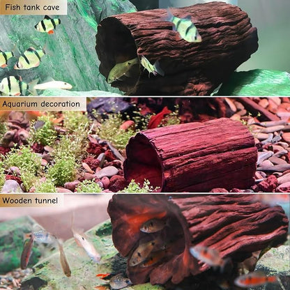 Betta Wood Tunnel Tube,Betta Fish Toys Hideout for Aquarium Fish Tank Decorations-Reptile Hide-Snake Hide-Cave for Turtle Habitat Shelter for Crayfish Shrimp and Other Aquatic Pets 4.3-5.5"