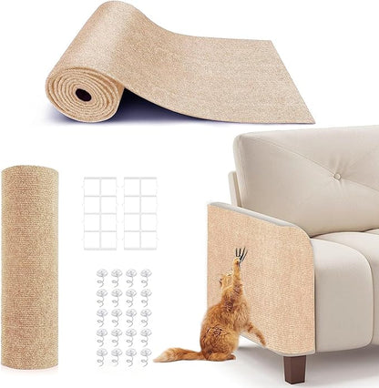 78.7"X15.8" Cat Scratching Mat, Self-Adhesive Cat Scratch Carpet, DIY Cats Scratch Furniture Protector for Couch, Sofa, Wall & Door, Durable Furniture Guards Couch Scratcher from Cats Claws (Beige)