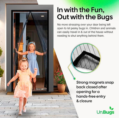 UnBugs Magnetic Screen Door - Fits Doors up to 34 x 82 Inches Max (Item Size 36 x 83) - Pet & Kid Friendly Self-Closing - Hands Free Magnet Closure - Bugs Out & Breeze In