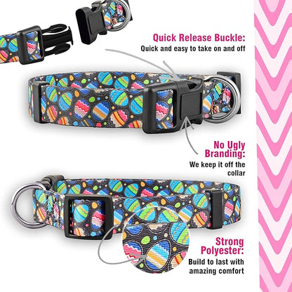 Native Pup Easter Dog Collar, Cute Spring Gift for Puppies, Pink Pastel, Eggs, Chicks, Bunny Adjustable for Small, Medium, Large Breeds (Eggs, Small)