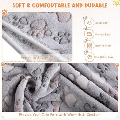 Tatuo 4 Pcs Dog Blanket for Pet Cat Blankets Indoor Puppy Teething Stuff Toys Paw Print Fleece Soft Blanket Sleep Mat for Guinea Pig Cage(Gray,Small(24 x 16 Inch),Square)