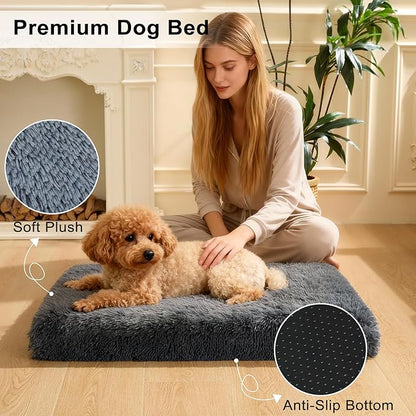 Fluffy Orthopedic Dog Beds for Small Dogs with Washable Removable Cover Dog Crate Bed Egg Crate Foam Support Plush Pet Pad Mat with Anti-Slip Bottom (30 * 20,Dark Grey)