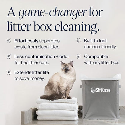 Cat Litter Sifter - SiftEase Sifting Litter Box Cleaner, Large Litter Box Sifter with Bin for Fast & Easy Scoop Free Cleaning and Longer Lasting Litter (2 Pack Dark Grey)