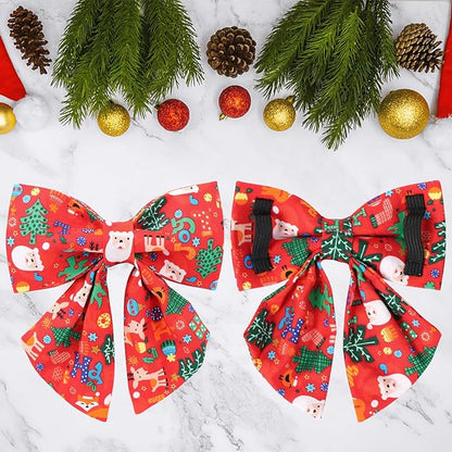 Christmas Dog Collar with Bow Tie, Christmas Collar for Puppy Girl Boy Dog or Cat, Bowtie Dogs Collars with Durable Metal Buckle, Cute Pet Collars, XS