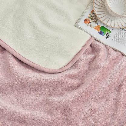 Waterproof Blanket 40"x60" for Adults, Reversible Waterproof Bed Cover for Dogs Cats Pets, Soft Leakproof Blanket for Bed Couch Sofa Furniture Protector, Dusty Pink/Off White