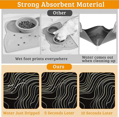 Dog Bowl Mat,Abstract Map Pet Feeding Mat for Floors Waterproof,Golden Lines Texture Absorbent Dogs Placemat for Food and Water Quick Dry Pet Cat Feeding Mats with Non Slip Bottom 12" x 20"