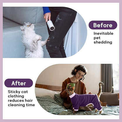 PUMYPOREITY Cat Hair Sticky Sweater, Recovery Suit - Breathable & Lightweight for Post-Surgery Protection, Cat Onsie Prevents Licking Wounds, Purple, 2XL