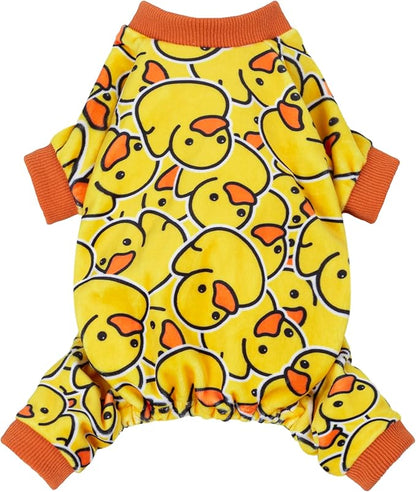 Fitwarm Funny Duck Dog Pajamas, Dog Winter Clothes for Small Dogs Girl, Lightweight Velvet Pet Jumpsuit, Cat Onesie, Yellow, Large