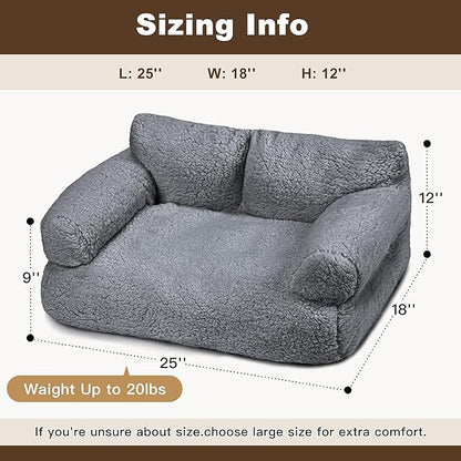 Large Cat Beds for Indoor Cats, Dog Couch Bed, Cute Cat Couch Sofas for Less 20lbs Kitten Puppy, Small Dog Sofas & Chairs with Removable Washable Cover, Soft Warm Pet Furniture, Gray