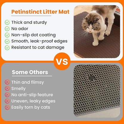 Cat Litter Mat, 24x18 Inches Large Double Layer Honeycomb Cat Litter Trapping Mat, Non Slip Waterproof Urine Proof Cat Litter Box Mat for Floor, Kitty Litter Rug, Cat Supplies, Brown