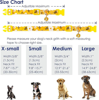 Cotton Dog Collar Yellow Flower Pattern for Boys and Girls Cute Dog Collars Summer Fall Gift Adjustable for Medium to X-Large Breed Dogs (L)