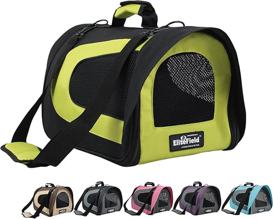 EliteField Deluxe Soft Pet Carrier (3 Year Warranty, Airline Approved), Multiple Sizes and Colors Available (18" L x 10" W x 11" H, Black+Lemon Green)
