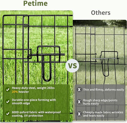 PETIME Foldable Metal Dog Exercise Pen/Pet Puppy Playpen Kennels Yard Fence Indoor/Outdoor 8 Panel 24" W with Top Cover and Bottom Pad (Playpen+Bottom+Top Cover, 8 Panels 36" H)