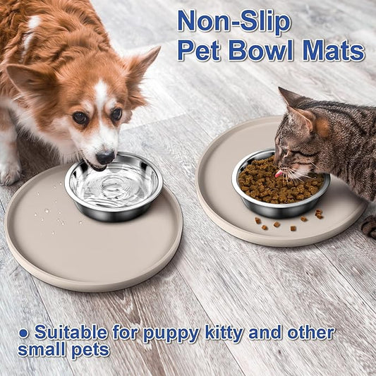 Arespark Dog Food Mat, Nonslip Waterproof Dog Silicone Feeding Bowl Mat with Raised Edges for Floors Prevent Spills, Round Eating Plate Puppy Supplies 10inch (Off White, 1 Pack)