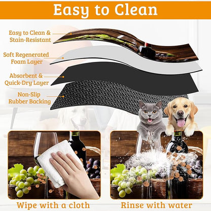 Pet Feeding Mat,Red Wine Absorbent Dog Cat Food Mat Grape Wood Dog Mat with Rubber Backing,Non-Slip Water Bowl Placemat,Pet Supplies 12" x 20"