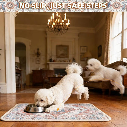 PUPTECK Dog Food Mat, Absorbent Pet Feeding Bowl Mat, Non-Slip Dog Mat for Food and Water, Quick Dry No Stains Cat Placemats Pet Supplies for Messy Drinkers, Brown 12"x20"