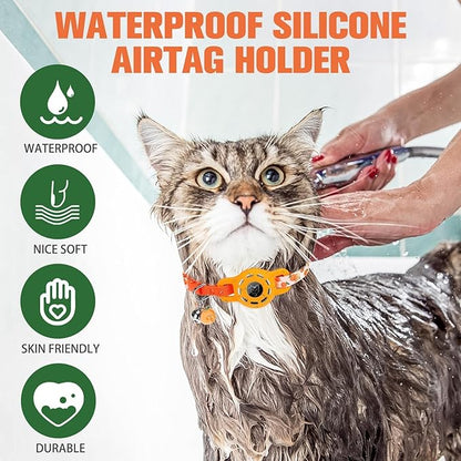 BINGPET AirTag Cat Collar with Bells, Upgraded Safety Elastic Cat Collar with Airtag Cat Collar Holder, Anti-Lost Cat Collars for Girl Boy Cats, Anti-Suffocation Kitty Puppy Collars