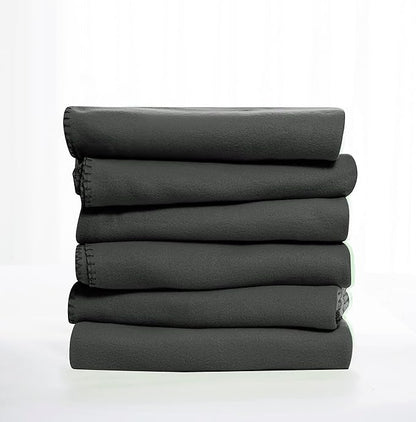 Fleece Throw Blanket Set Bulk for Travel Kids Outdoor Wedding Pet (Black Grey, Pack of 6 50x60 Inches)