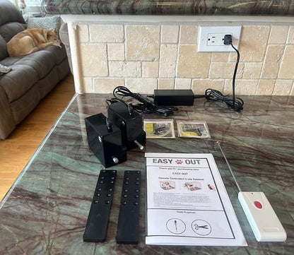 Easy Out Automated Pet Crate Opener for Single or Double Latch Crates, Activated by Remote Control or Wi-Fi Smart Plug, Model EODP1