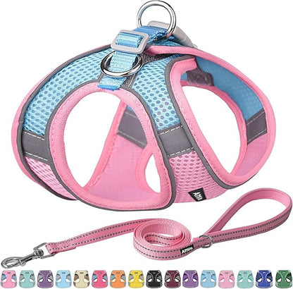 AIITLE Escape Proof Dog Harness - Step in Adjustable Dog Harness No Choke Over with Breathable Mesh and Quick-Release Buckle for All Weather- Outdoor Walking, Training for Medium Dogs Pink XL