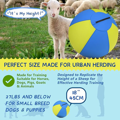 Herding Ball for Dogs and Horses - 18" Dog Herding Ball for Australian Shepherd Collie, Jolly Ball for Dogs Agility Equipment, Herding Ball Durable Bite-Resistant with Reinforced Stitching-Yellow&Blue