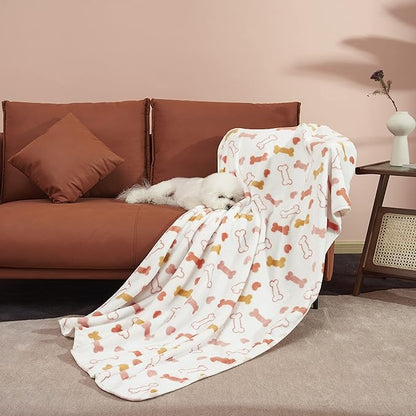 Allisandro Luxurious Dog Blanket, 350 GSM Super Fuzzy Microplush Fleece Pet Blankets for Small Medium Large Dogs and Cats, White Bone, 64 × 40 Inches