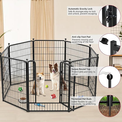 Dog Playpen 40 inch 30 Panels Indoor Outdoor Dog Pen for Large/Medium/Small Dogs Heavy Duty Metal Dog Fence Outdoor for Yard, Puppy Playpen with Door Portable Pet Fence for RV Camping Yard