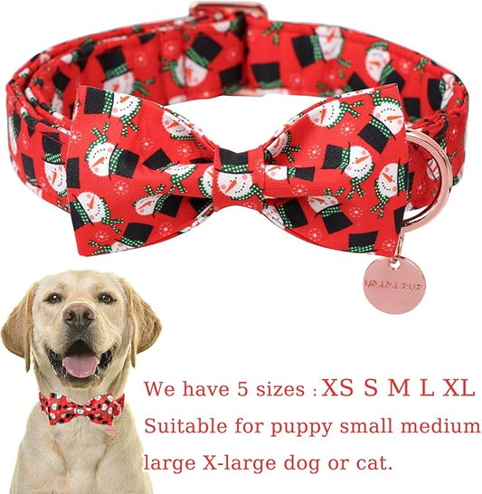 Christmas Dog Collar with Bow Tie, Christmas Collar for Puppy Girl Boy Dog or Cat, Bowtie Dogs Collars with Durable Metal Buckle, Cute Pet Collars, M