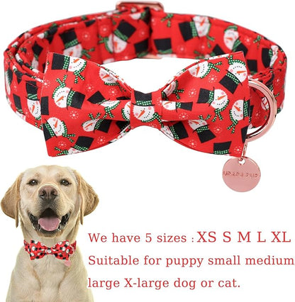Christmas Dog Collar with Bow Tie, Christmas Collar for Puppy Girl Boy Dog or Cat, Bowtie Dogs Collars with Durable Metal Buckle, Cute Pet Collars, XS