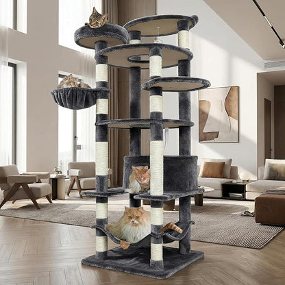 78.8" Large Cat Tree Tower for Indoor Kitties, Multi-Level Furniture Activity Center for Tall Cat Condo with Cozy Perches,Sisal Scratching Posts,Hammock and Basket (78.8 inch Dark Gray)