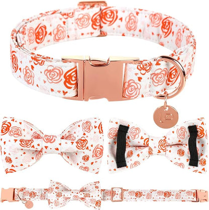 UP URAR PUP Valentine's Dog Collar With Bowtie for Puppy Girl Boy Dog or Cat, Gift Collar With Metal Buckle, Wedding Dog Collar, White, XS
