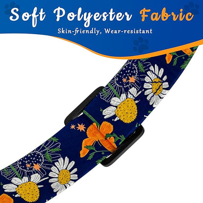 Dog Collar with Butterflies Print, Daisy Boys Girls Puppy Collar for Small Medium Large Dogs, Adjustable Soft Floral Pet Collar with Safety Buckle for Male Females(Blue Butterfly,L)