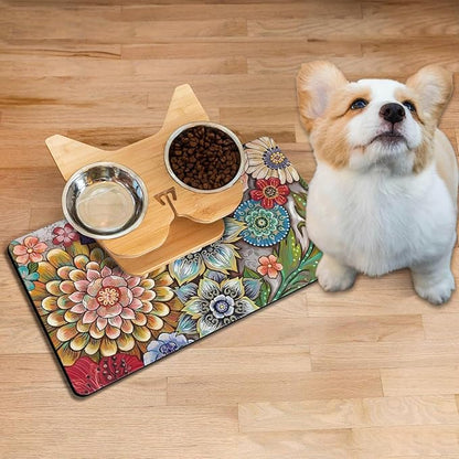 Absorbent Pet Dog Bowl Mat for Food and Water, Pet Cat Food Feeding Mat with Non Slip Rubber Backing, Dog Food Mats for Floors Waterproof, 12"x20"