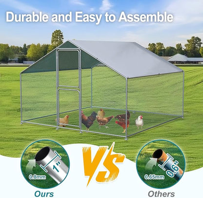 Large Chicken Coop, Chicken Coops for 10 Chickens, Chicken Runs for Yard with Water Poof & UV Resistance Cover, Spire Roof Chicken Coop Run with Double Lockable Doors for Outdoor Backyard