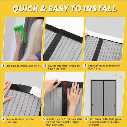 Magnetic Screen Door- Fit for Door Size:36x80 Inch, Screen Itself Size:38"x82", Hands Free Mesh Partition,Heavy Duty Screen Door Mesh Curtain Keeps Bugs Out, Frame Hook & Loop, Pet and Kid Friendly