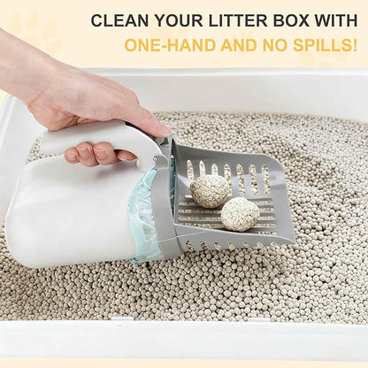 Cat Litter Scoop, Durable Litter Scooper with Refill Bags, Mess-Free Cat Litter Scooper, Convenient Scoop Holder Design, White, Grey
