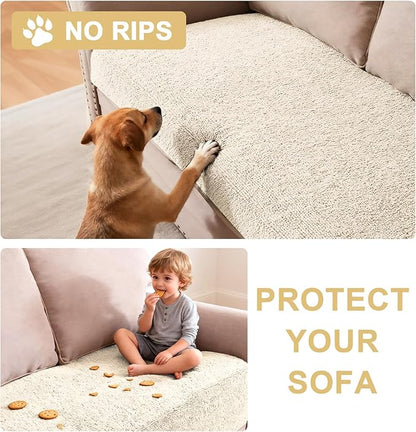 H.VERSAILTEX Non Slip Pet Couch Cover Chenille Dog Bed Protector Thick Soft Sofa Slipcover Pet Friendly Washable Couch Cushion Covers for Pets (40" x 50", Ivory)
