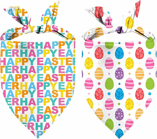 Easter Dog Bandana, 2 Pack Adjustable Holiday Party Pets Rabbit Easter Egg Bandana Triangle Bibs Dog Cat Scarf Set